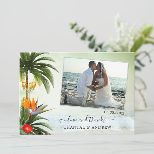 Tropisch strand bruiloft foto Hartelijk dank Bedankkaart (Staand voorkant)