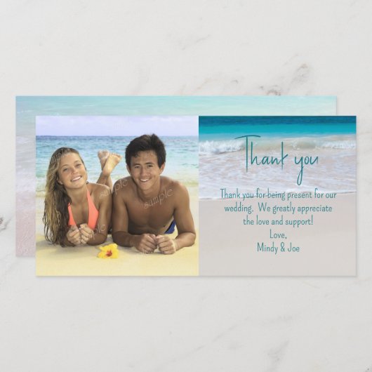 Tropisch strand bruiloft gast Bedankt Fotokaart (Voorkant / Achterkant)