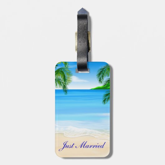 Tropisch strand bruiloft gewoon getrouwd bagagelabel (Achterkant verticaal)