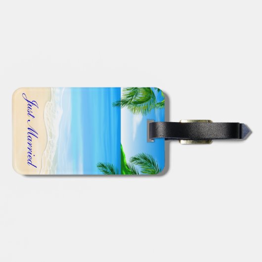 Tropisch strand bruiloft gewoon getrouwd bagagelabel (Achterkant horizontaal)