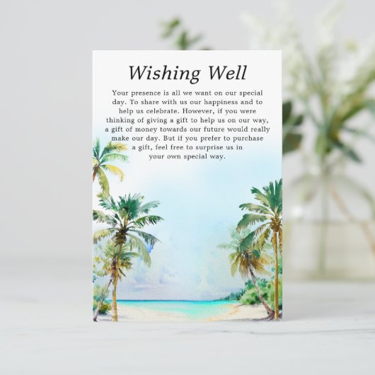 Tropisch strand bruiloft goed wensen informatiekaartje (Staand voorkant)