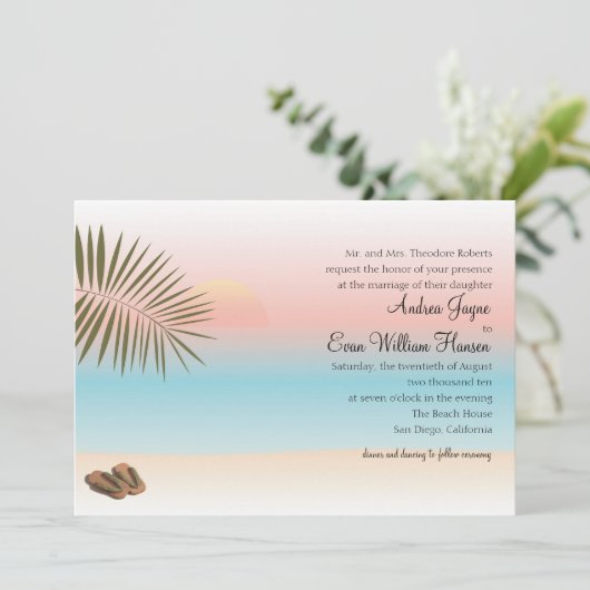 Tropisch strand bruiloft kaart (Staand voorkant)