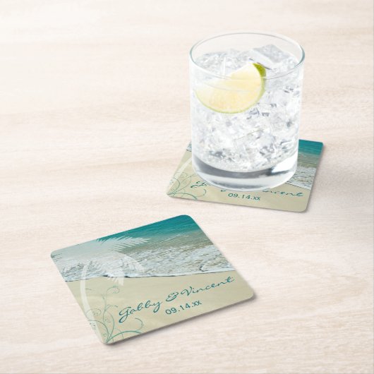 Tropisch strand bruiloft kartonnen onderzetters (Insitu)
