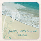 Tropisch strand bruiloft kartonnen onderzetters (Voorkant)