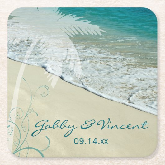Tropisch strand bruiloft kartonnen onderzetters (Voorkant)