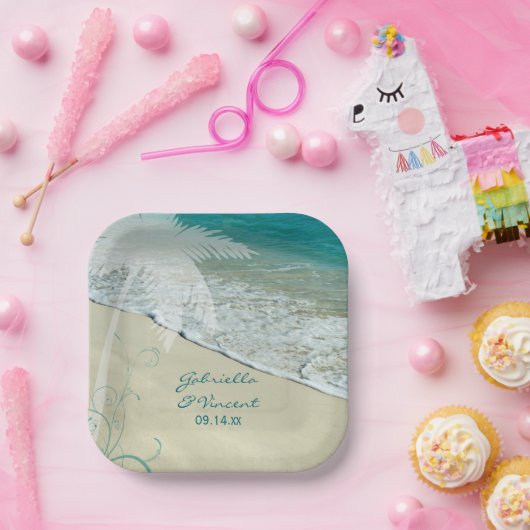 Tropisch strand bruiloft papieren bordje (Feest)