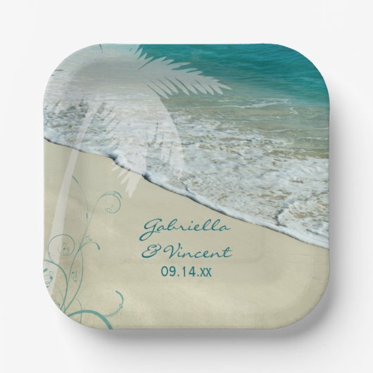 Tropisch strand bruiloft papieren bordje (Voorkant)