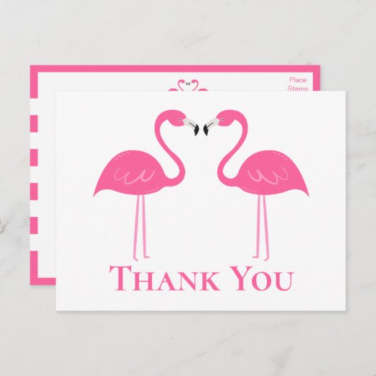 Tropisch strand bruiloft roze flamingo Dank u Briefkaart (Voorkant / Achterkant)