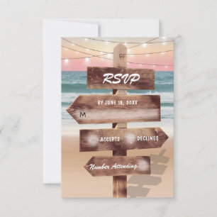 Tropisch strand bruiloft RSVP bij zonsondergang Kaartje