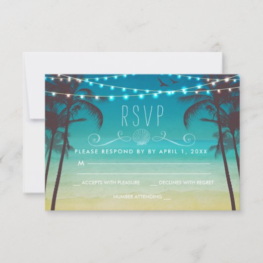 Tropisch strand bruiloft RSVP Card Palm Tree (Voorkant)