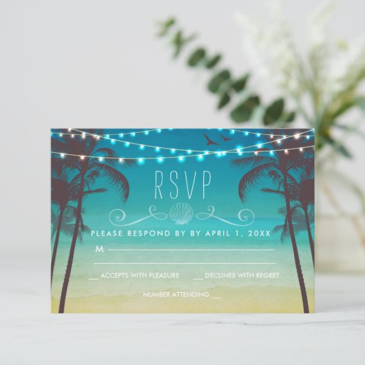 Tropisch strand bruiloft RSVP Card Palm Tree (Staand voorkant)