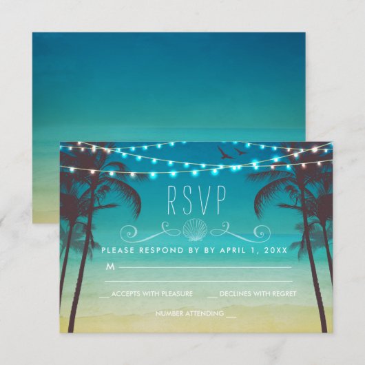 Tropisch strand bruiloft RSVP Card Palm Tree (Voorkant / Achterkant)