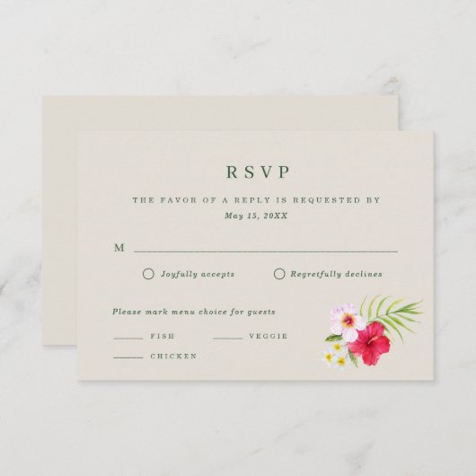 Tropisch strand bruiloft RSVP kaartje (Voorkant / Achterkant)