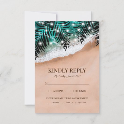 Tropisch strand bruiloft RSVP menu keuzes (Voorkant)