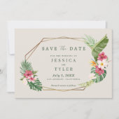 Tropisch strand bruiloft save the date (Voorkant)