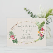 Tropisch strand bruiloft save the date (Staand voorkant)