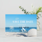Tropisch strand bruiloft save the date (Staand voorkant)