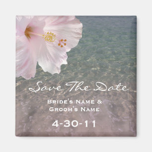 Tropisch strand bruiloft Save the Date - Hibiscus Magneet