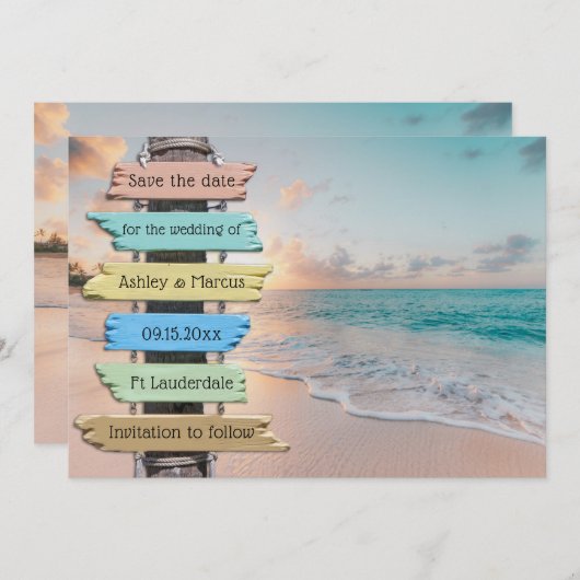 Tropisch strand bruiloft Sla de datumkaart op  Save The Date (Voorkant / Achterkant)