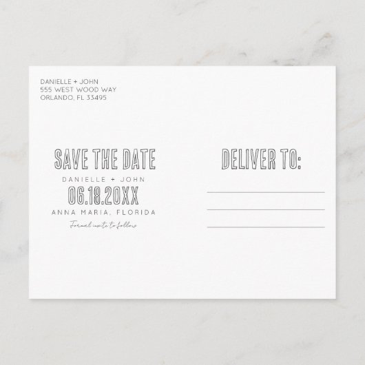 Tropisch strand bruiloft slaat de datum op aankondigingskaart (Achterkant)