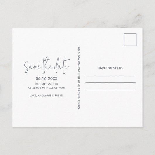 Tropisch strand bruiloft slaat de datum op aankondigingskaart (Achterkant)