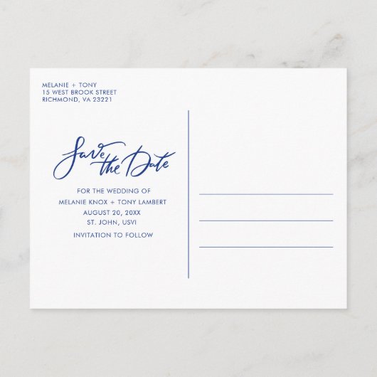 Tropisch strand bruiloft slaat de datum op aankondigingskaart (Achterkant)