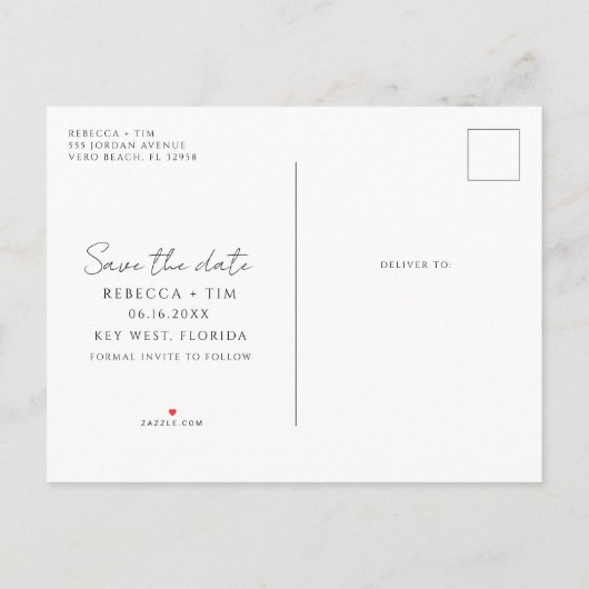 Tropisch strand bruiloft slaat de datum op aankondigingskaart (Achterkant)