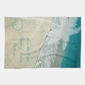 Tropisch strand bruiloft slaat de datum op theedoek (Horizontaal)