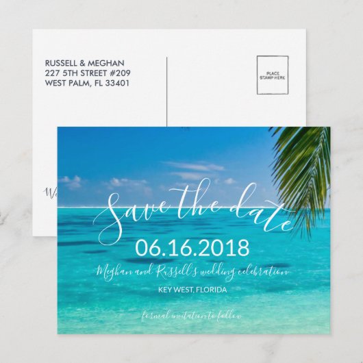 Tropisch strand bruiloft sparen de Briefkaarten va (Voorkant / Achterkant)