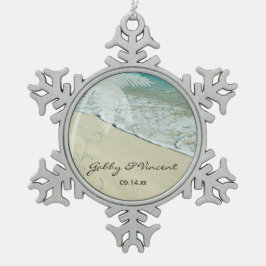 Tropisch strand bruiloft tin sneeuwvlok ornament