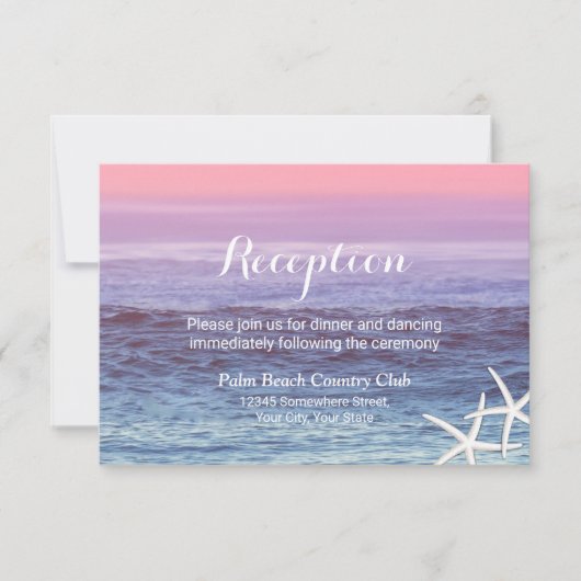 Tropisch strand bruiloft zeester receptie kaart (Voorkant)