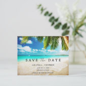 Tropisch strand budget bruiloft sparen de datum aankondigingskaart (Staand voorkant)