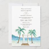 Tropisch strand budget QR-code bruiloft met bloeme Kaart (Voorkant)