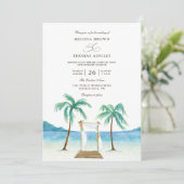 Tropisch strand budget QR-code bruiloft met bloeme Kaart (Staand voorkant)