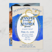 Tropisch strand Chic Blue Gold Destination Wedinat Kaart (Voorkant / Achterkant)