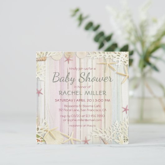 Tropisch strand Chic Modern Seashell Baby shower Kaart (Staand voorkant)