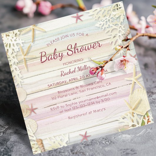 Tropisch strand Chic Modern Seashell Baby shower Kaart