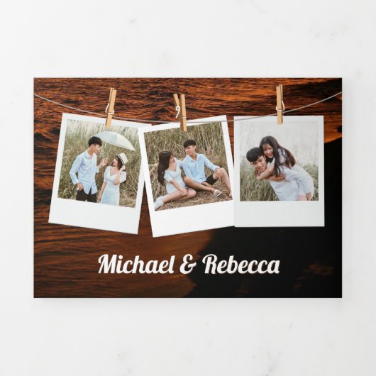 Tropisch strand Dark Sunset String Lights bruiloft Drieluik Uitnodiging (Cover)