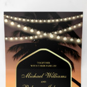Tropisch strand Dark Sunset String Lights bruiloft Drieluik Uitnodiging (Binnenzijde eerst)