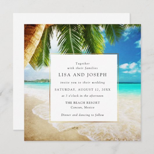 Tropisch strand Destination Wedding Aankondiging (Voorkant / Achterkant)