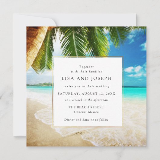 Tropisch strand Destination Wedding Aankondiging (Voorkant)