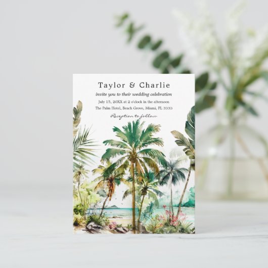 Tropisch strand Destination Wedding Briefkaart (Staand voorkant)