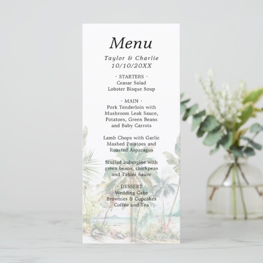 Tropisch strand Destination Wedding Menu (Staand voorkant)