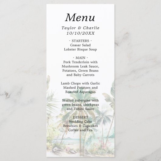 Tropisch strand Destination Wedding Menu (Voorkant)