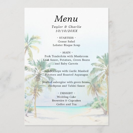 Tropisch strand Destination Wedding Menu (Voorkant)