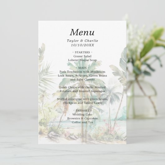 Tropisch strand Destination Wedding Menu (Staand voorkant)
