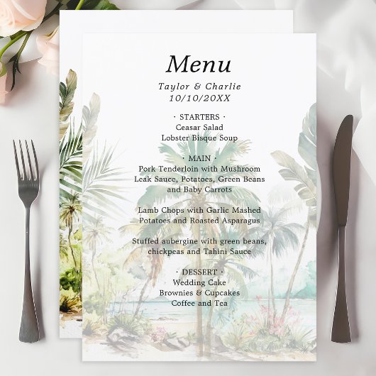 Tropisch strand Destination Wedding Menu