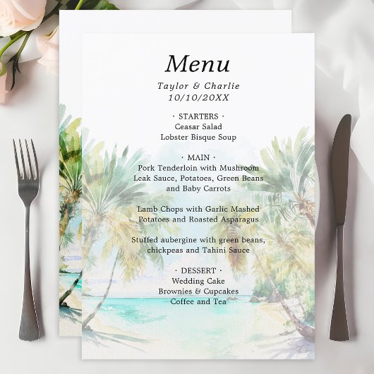 Tropisch strand Destination Wedding Menu