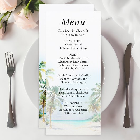 Tropisch strand Destination Wedding Menu