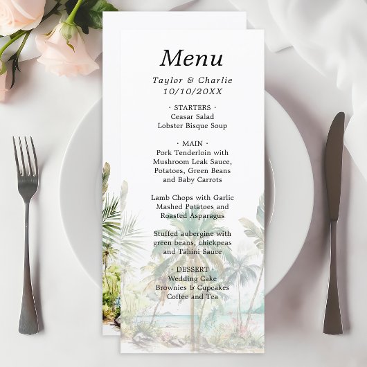 Tropisch strand Destination Wedding Menu